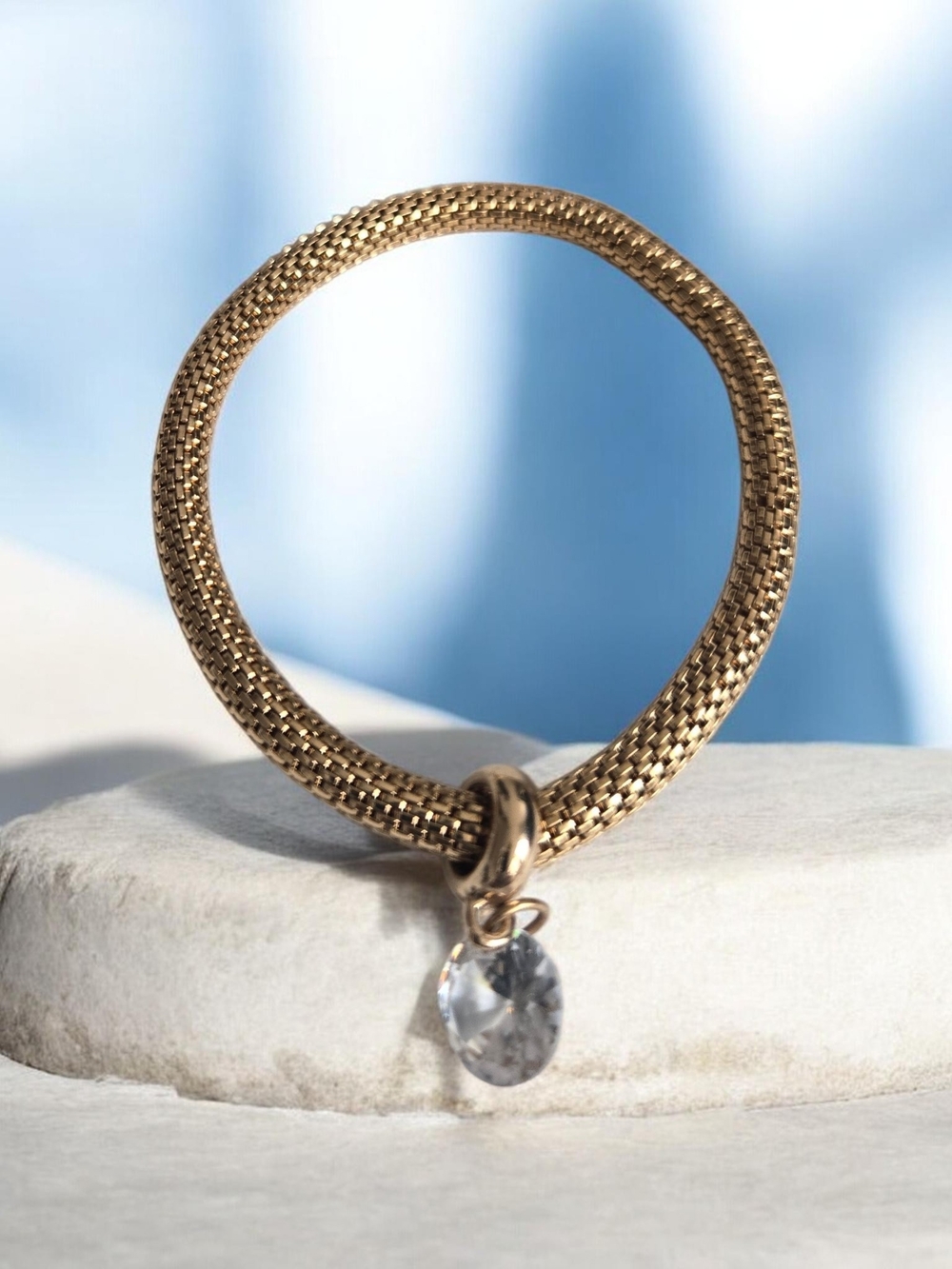 Aldo Gold Mesh Bracelet with Clear Crystal Dangle